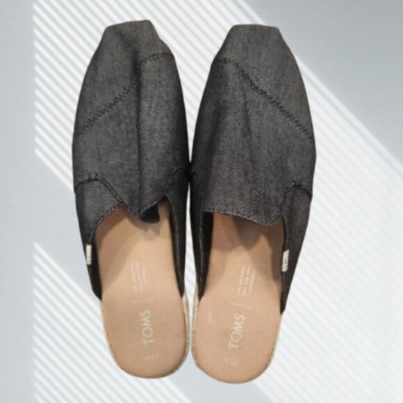 Toms Women’s Nova Slip On Mule Espadrilles In Black Heavy Denim Size 9.5 - Picture 1 of 5